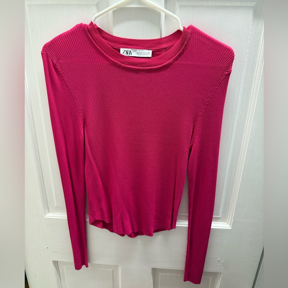 Zara Pink Long Sleeve Ribbed Top